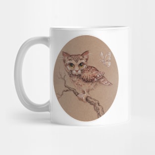 Meowl and Moth - a treetop encounter Mug